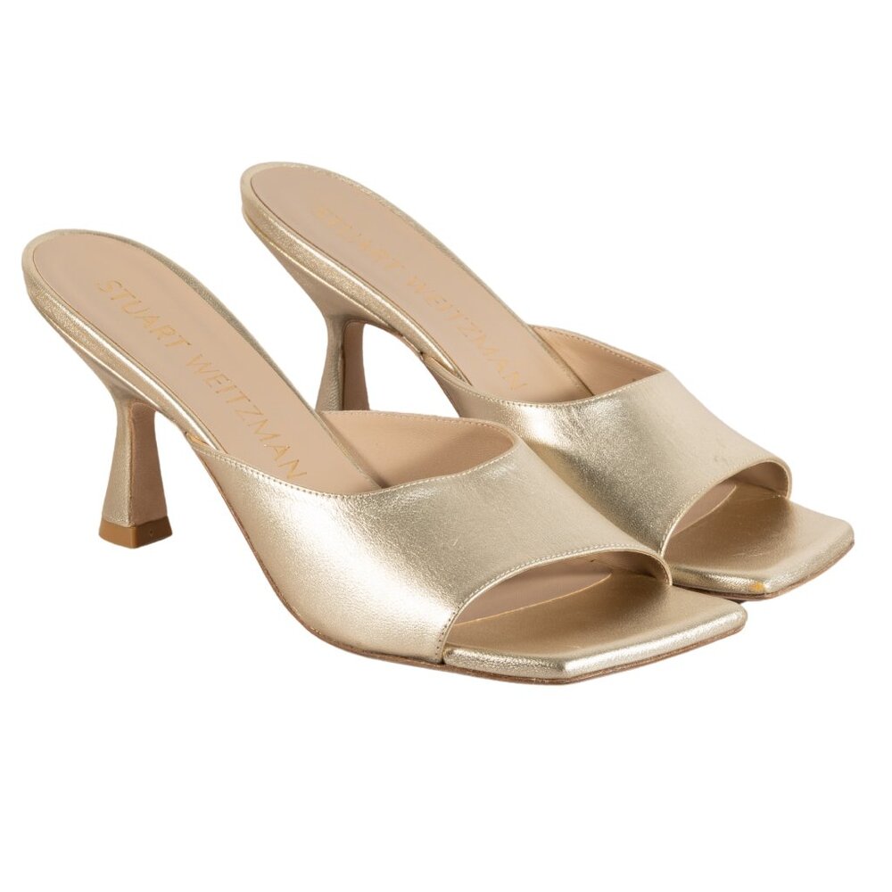 Stuart Weitzman Women's Tia 75 Sandal Platino Color Gold Size 6 B